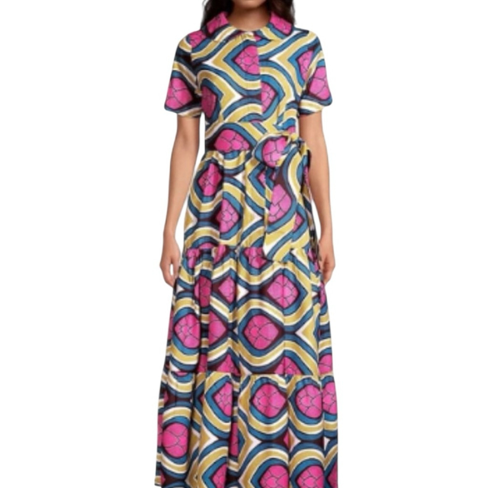 Elisamama Bisi Cotton Tiered Shirt Dress Size Large